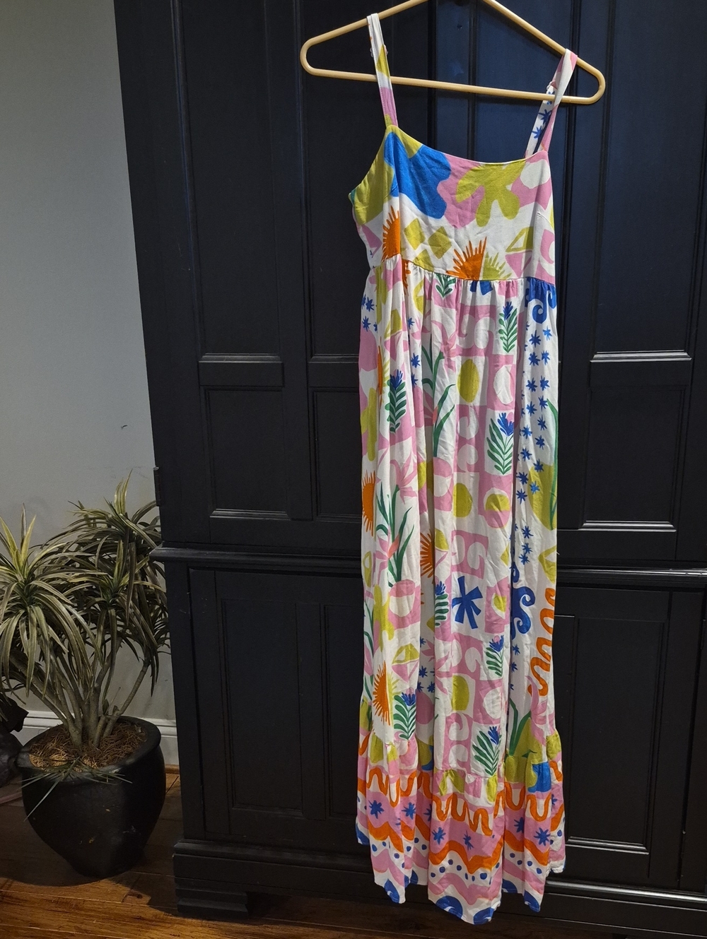 Paper Heart Anthropologie Colorful Abstract Print Spaghetti Strap Maxi Dress